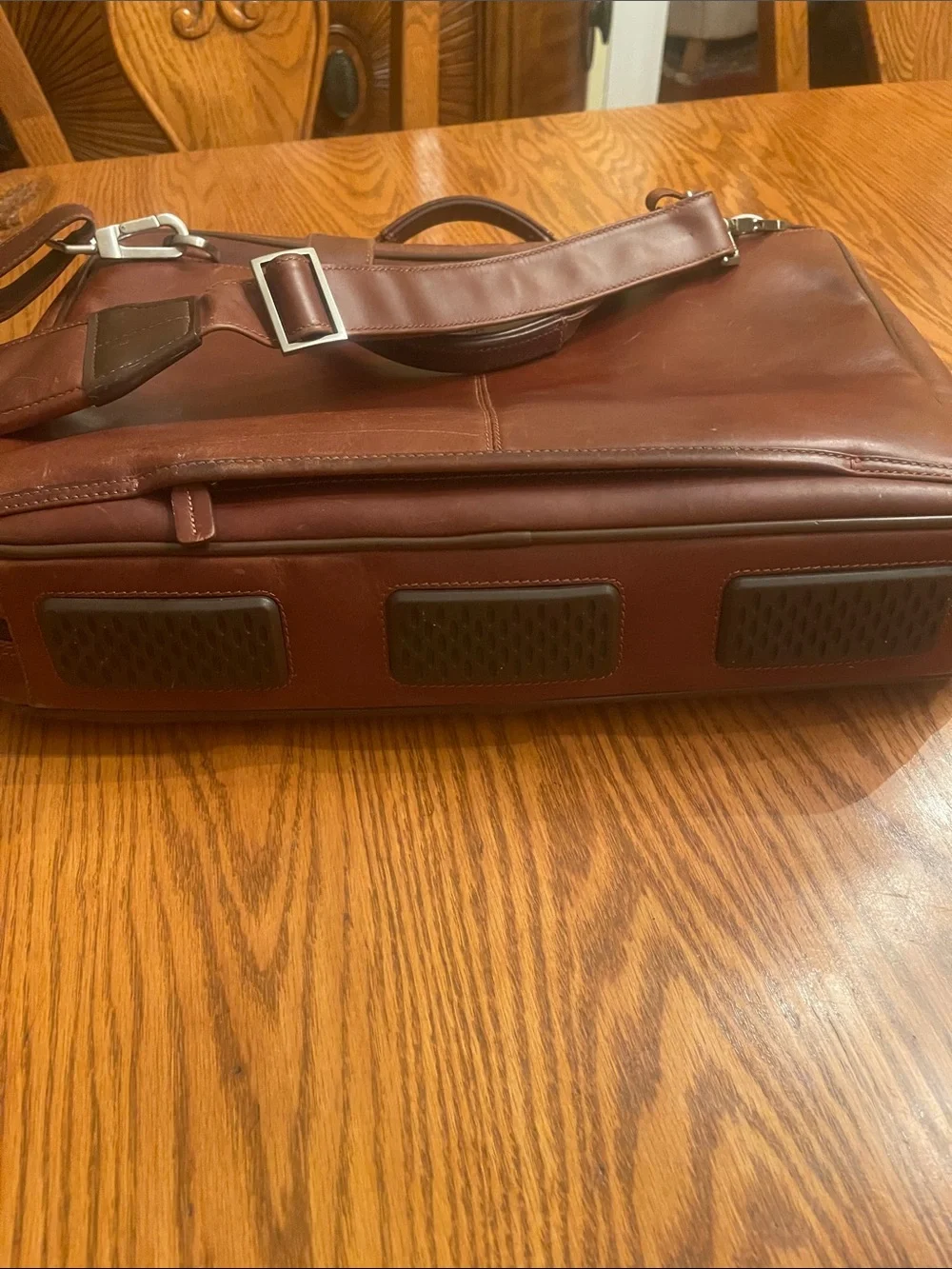 Johnston & Murphy Brown Leather Briefcase with Dual Zippers